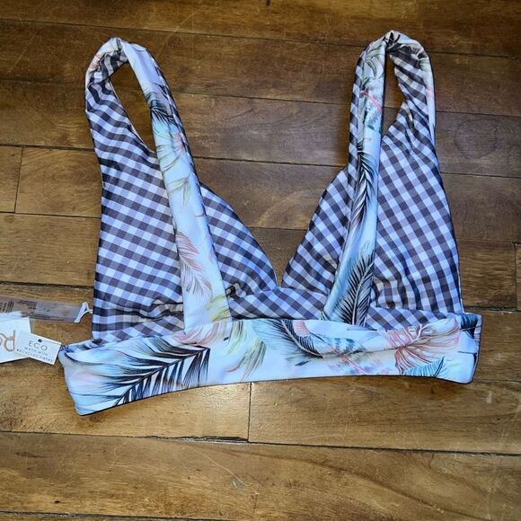Raisins, Pacifica Reversible Island Bikini Top, Gingham Checkers, Women’s Small - Picture 10 of 13